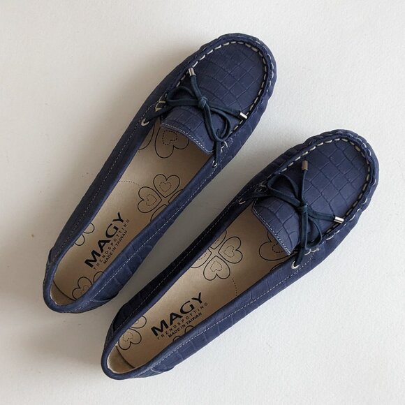 Suede Alligator Blue Moccasins - Picture 1 of 3